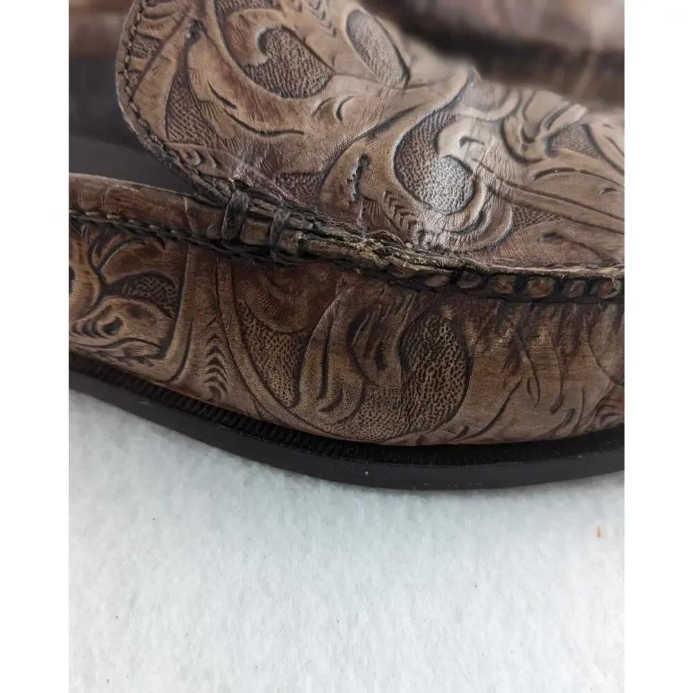 Cole Haan wmns 7B Slides Open Back Tooled Leather Brown Leather Soles Preowned
